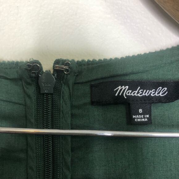 Madewell Dress A Line Voluminous Tiered Corduroy Puff Sleeve Green Mini Pockets - Picture 4 of 8